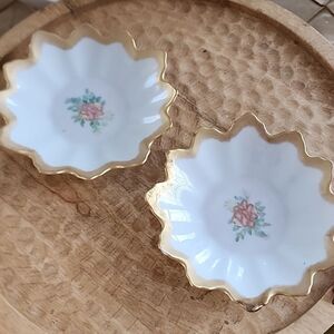 Delicate Floral china Trinket Dishes with gold edges Coquette Romantic